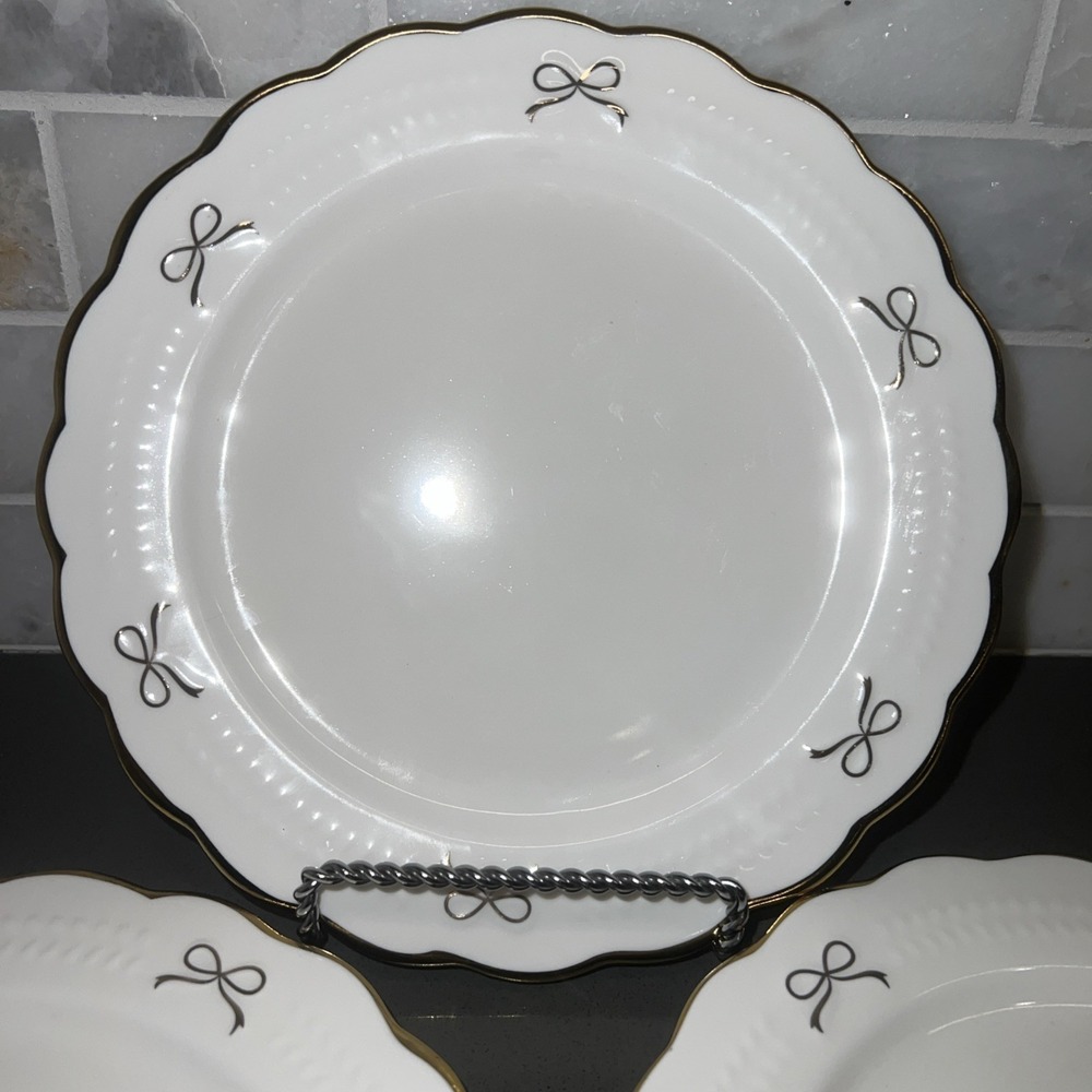 4 Yedi White With Gold BOW Side Plates  TikTok  Viral  8" New